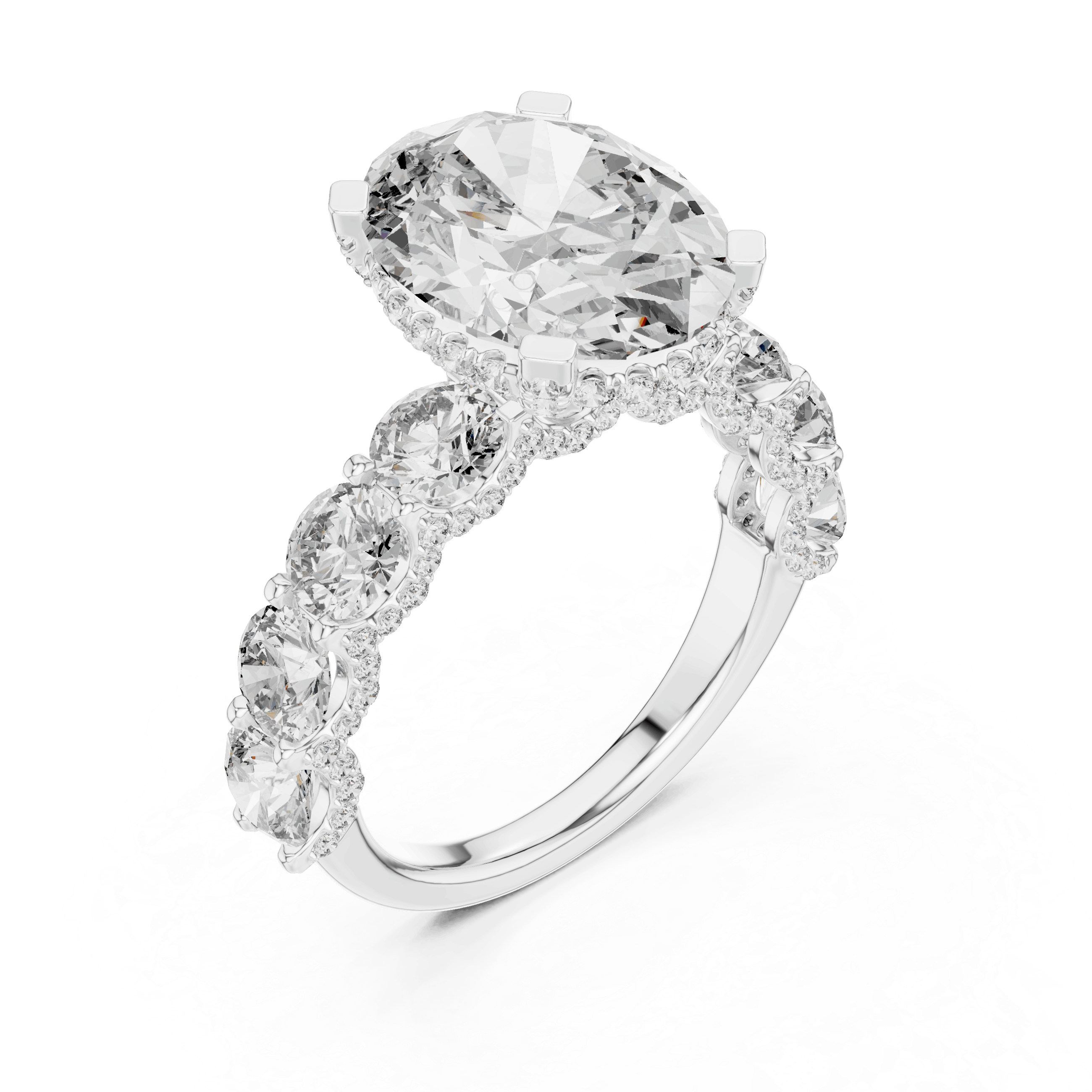 18K White Gold Diamond Engagement Ring featuring Floral Cluster style with Luxury finish for women - Perfect Bridal & Anniversary Gift - 45 Degree Angled View