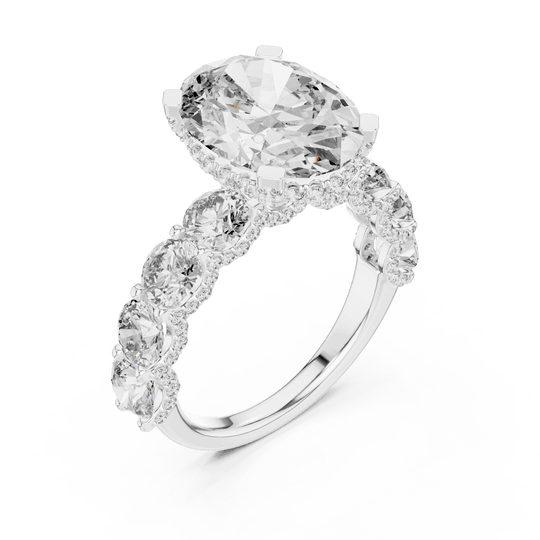 18K White Gold Diamond Engagement Ring featuring Floral Cluster style with Luxury finish for women - Perfect Bridal & Anniversary Gift - 45 Degree Angled View