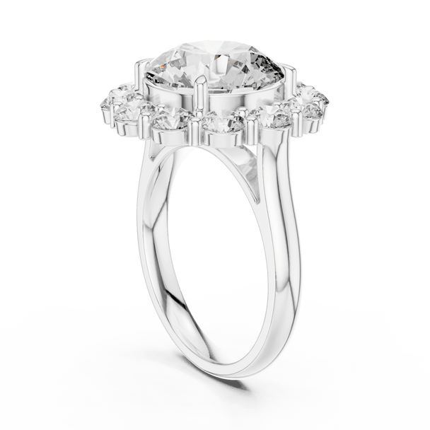 18K White Gold Diamond Engagement Ring featuring Floral Cluster style with Luxury finish for women - Perfect Bridal & Anniversary Gift - 45 Degree Angled View