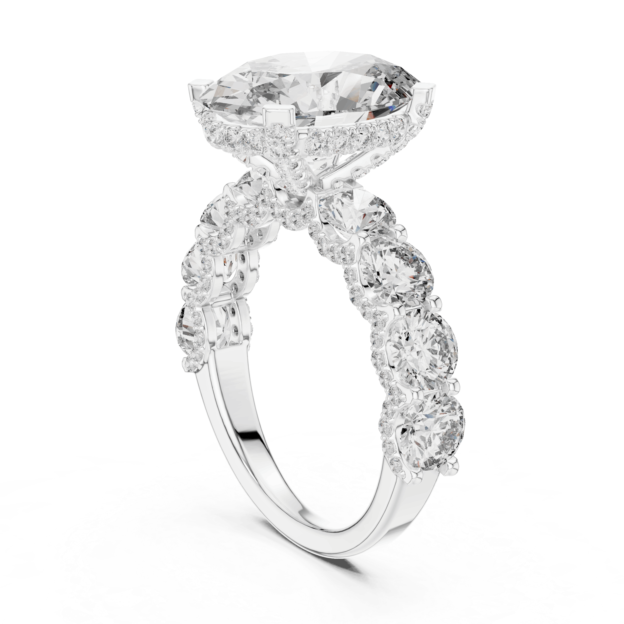 18K White Gold Diamond Engagement Ring featuring Floral Cluster style with Luxury finish for women - Perfect Bridal & Anniversary Gift - 45 Degree Angled View