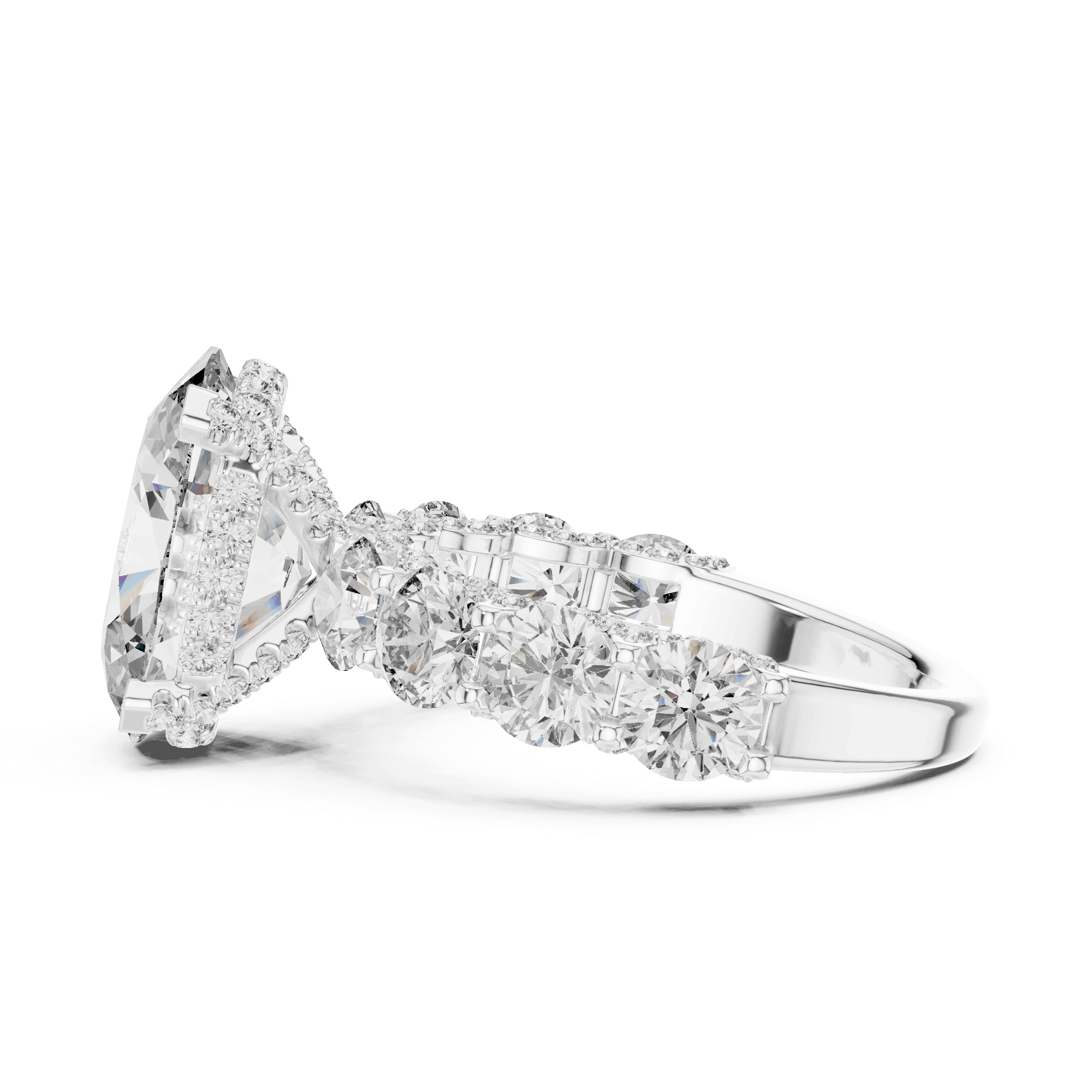 18K White Gold Diamond Engagement Ring featuring Halo style with Luxury finish for women - Perfect Bridal & Anniversary Gift - Side View