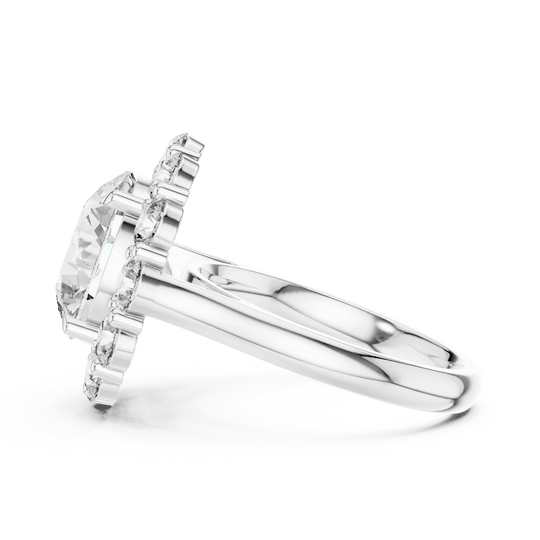 18K White Gold Diamond Engagement Ring featuring Halo style with Luxury finish for women - Perfect Bridal & Anniversary Gift - Side View