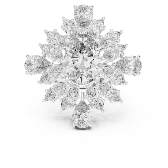 18K White Gold Diamond Cocktail Ring featuring Oval Starburst Marquise Pave style with Luxury finish for women - Perfect Statement & Bridal Gift - Top View