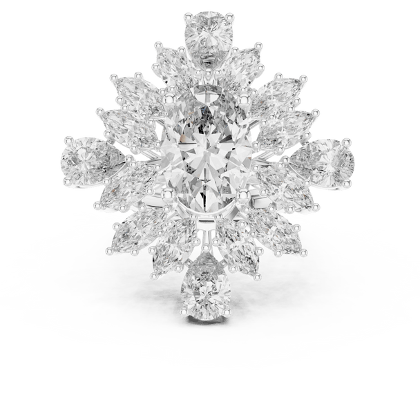 18K White Gold Diamond Cocktail Ring featuring Oval Starburst Marquise Pave style with Luxury finish for women - Perfect Statement & Bridal Gift - Top View