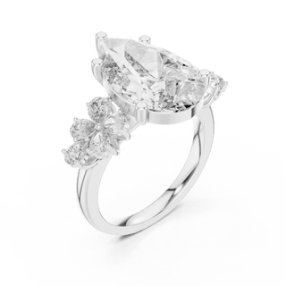 18K White Gold Diamond Engagement Ring featuring Pear Shaped Floral Cluster style with Luxury finish for women - Perfect Bridal & Anniversary Gift - 45 Degree Angled View