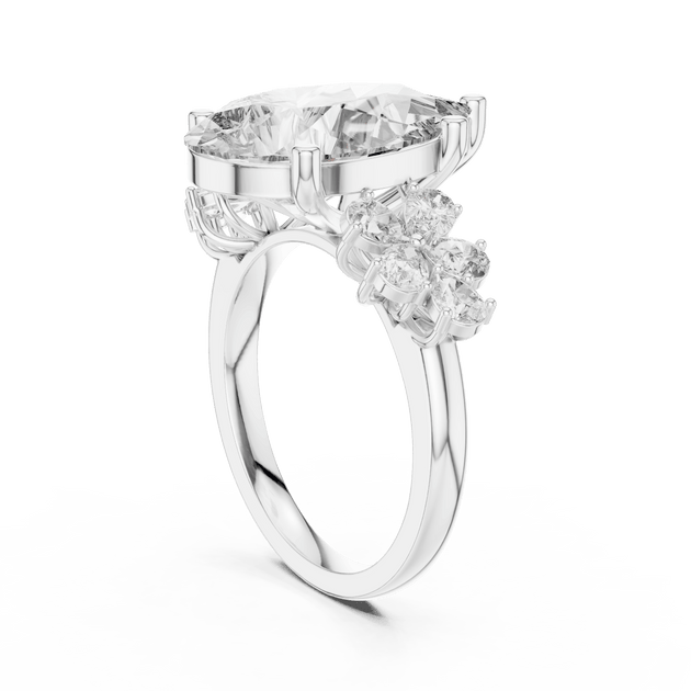 18K White Gold Diamond Engagement Ring featuring Pear Shaped Floral Cluster style with Luxury finish for women - Perfect Bridal & Anniversary Gift - 45 Degree Angled View