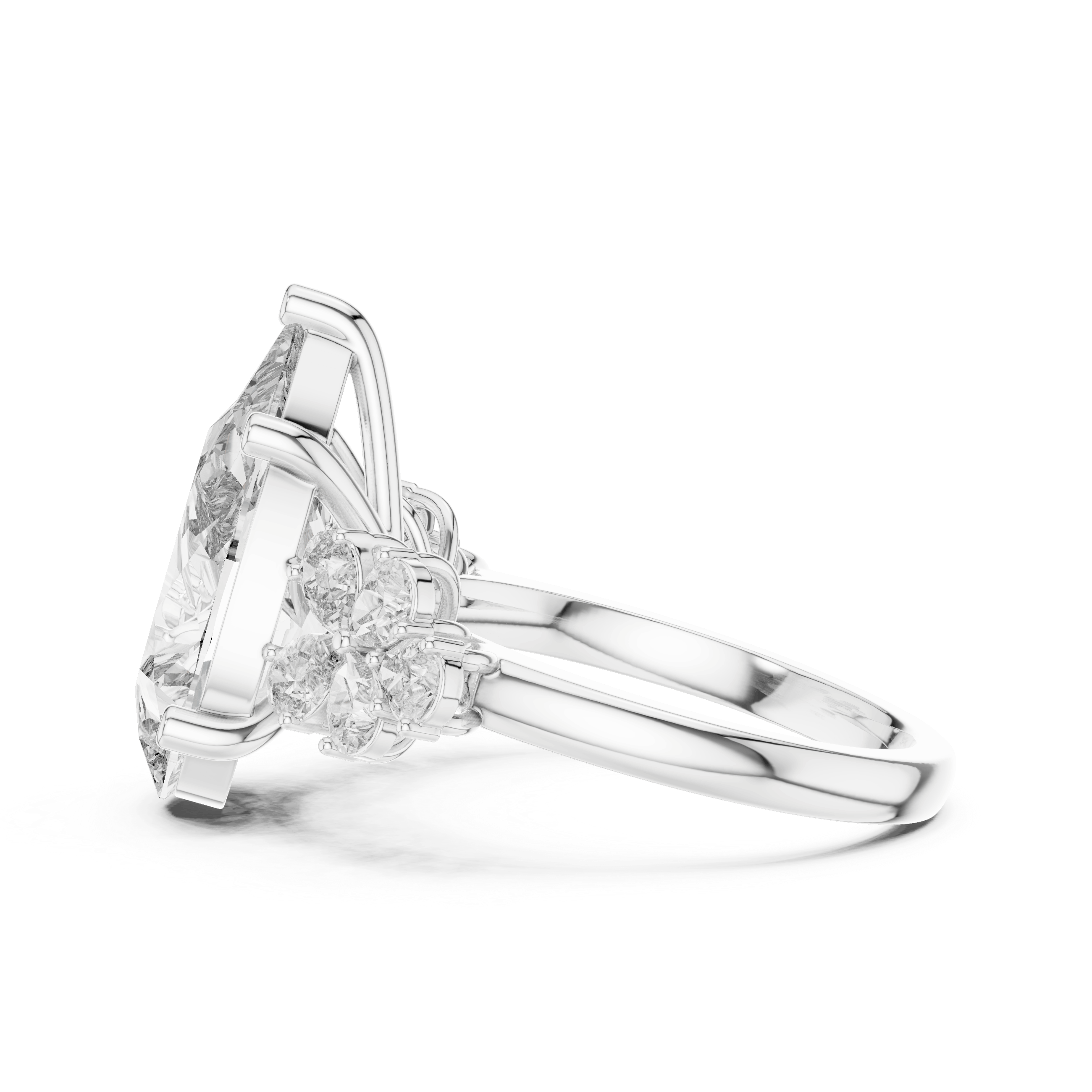 18K White Gold Diamond Engagement Ring featuring Pear Shaped Floral Cluster style with Luxury finish for women - Perfect Bridal & Anniversary Gift - Side View