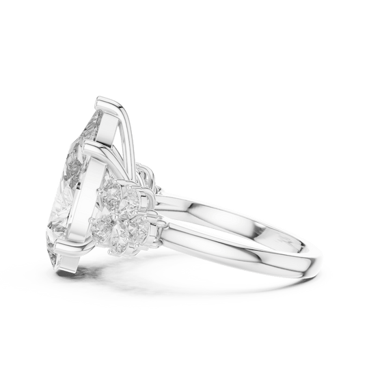 18K White Gold Diamond Engagement Ring featuring Pear Shaped Floral Cluster style with Luxury finish for women - Perfect Bridal & Anniversary Gift - Side View