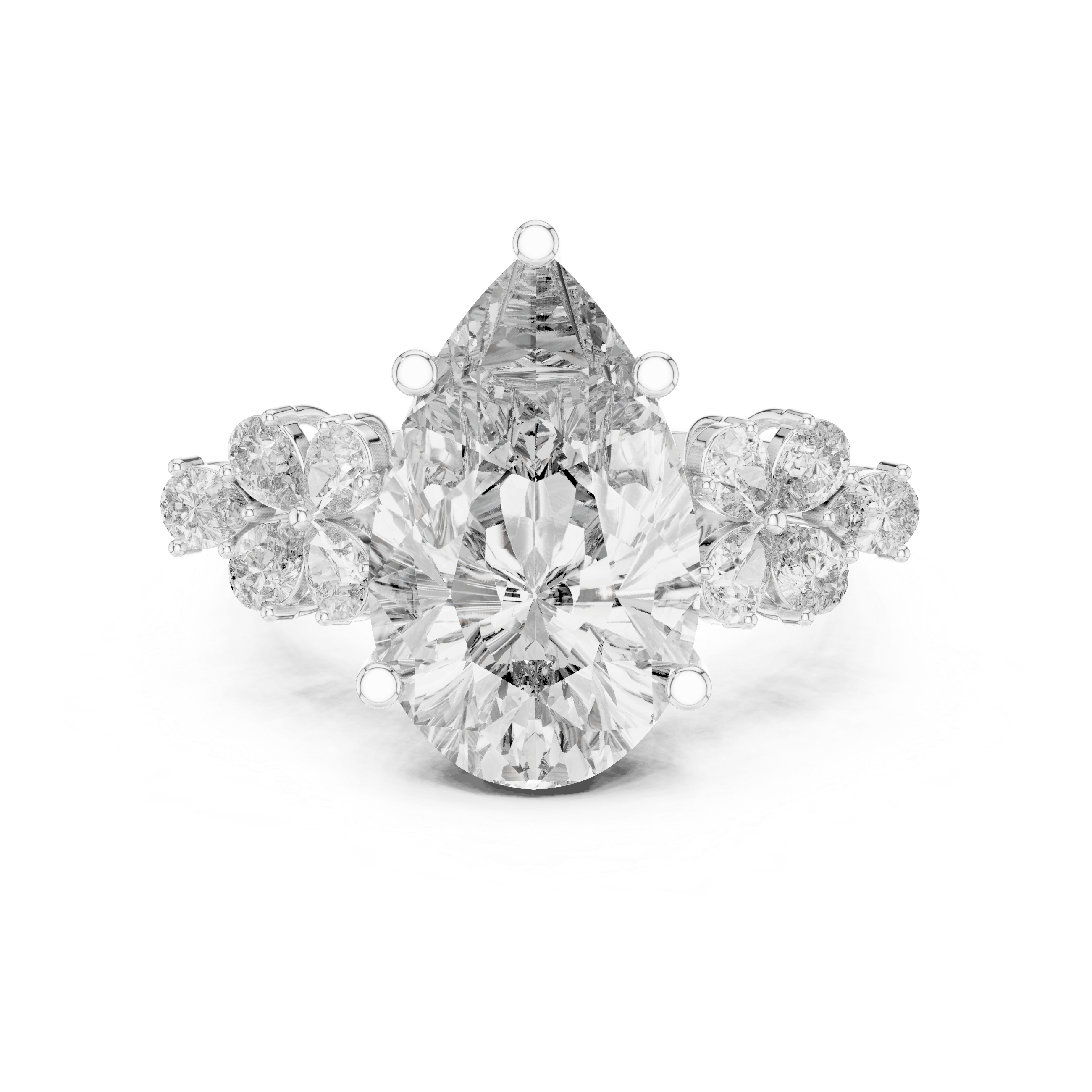 18K White Gold Diamond Engagement Ring featuring Pear Shaped Floral Cluster style with Luxury finish for women - Perfect Bridal & Anniversary Gift - Top View