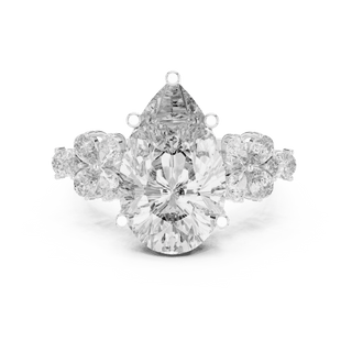 18K White Gold Diamond Engagement Ring featuring Pear Shaped Floral Cluster style with Luxury finish for women - Perfect Bridal & Anniversary Gift - Top View
