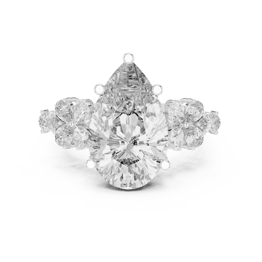 18K White Gold Diamond Engagement Ring featuring Pear Shaped Floral Cluster style with Luxury finish for women - Perfect Bridal & Anniversary Gift - Top View