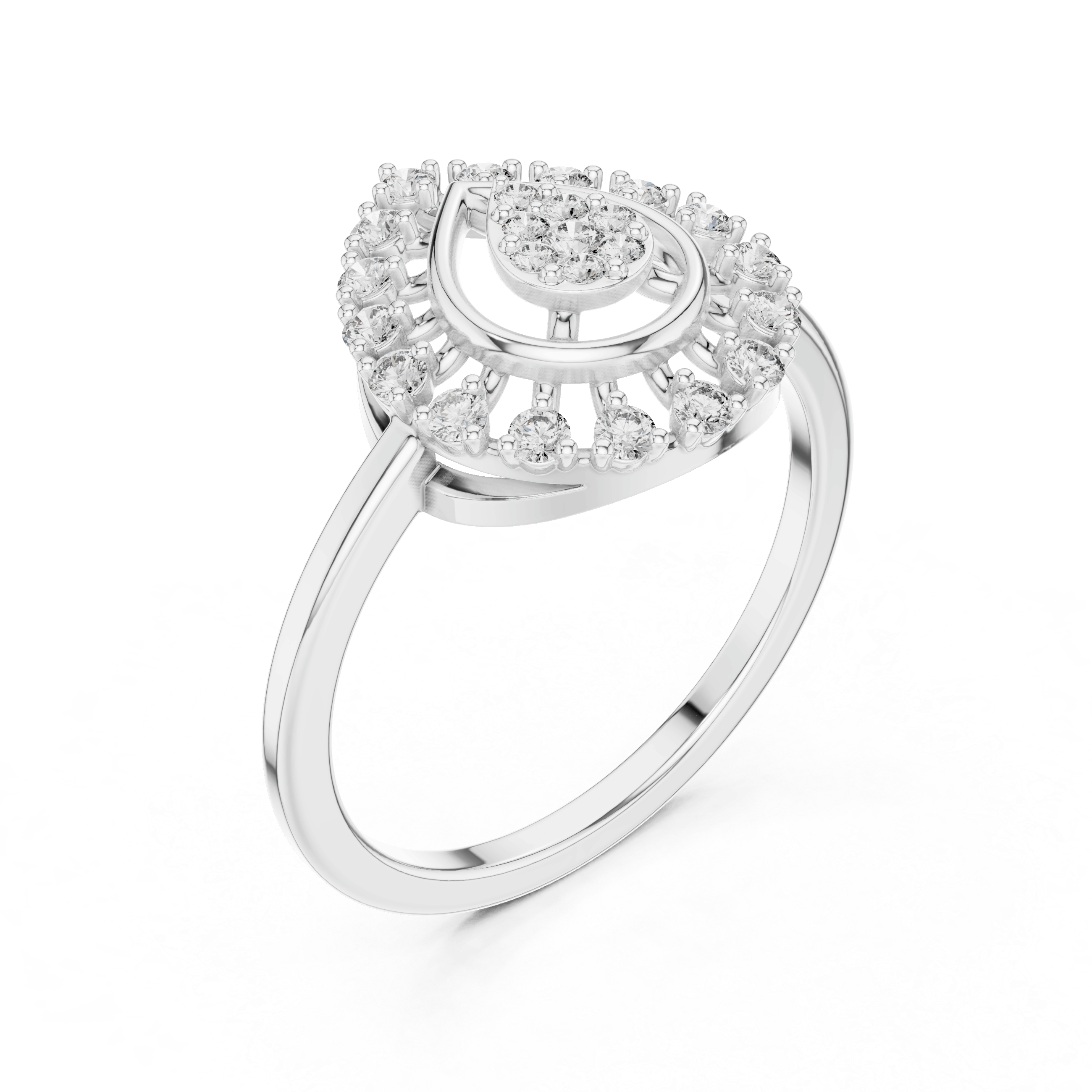 18K White Gold Diamond Engagement Ring featuring Pear Shaped Open Lace Halo Cluster style with Luxury finish for women - Perfect Bridal & Anniversary Gift - 45 Degree Angled View