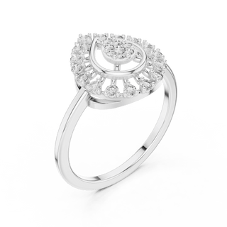18K White Gold Diamond Engagement Ring featuring Pear Shaped Open Lace Halo Cluster style with Luxury finish for women - Perfect Bridal & Anniversary Gift - 45 Degree Angled View