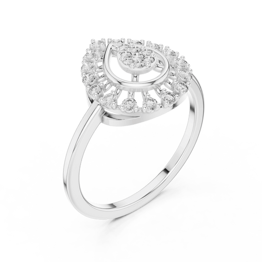 18K White Gold Diamond Engagement Ring featuring Pear Shaped Open Lace Halo Cluster style with Luxury finish for women - Perfect Bridal & Anniversary Gift - 45 Degree Angled View