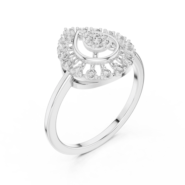 18K White Gold Diamond Engagement Ring featuring Pear Shaped Open Lace Halo Cluster style with Luxury finish for women - Perfect Bridal & Anniversary Gift - 45 Degree Angled View