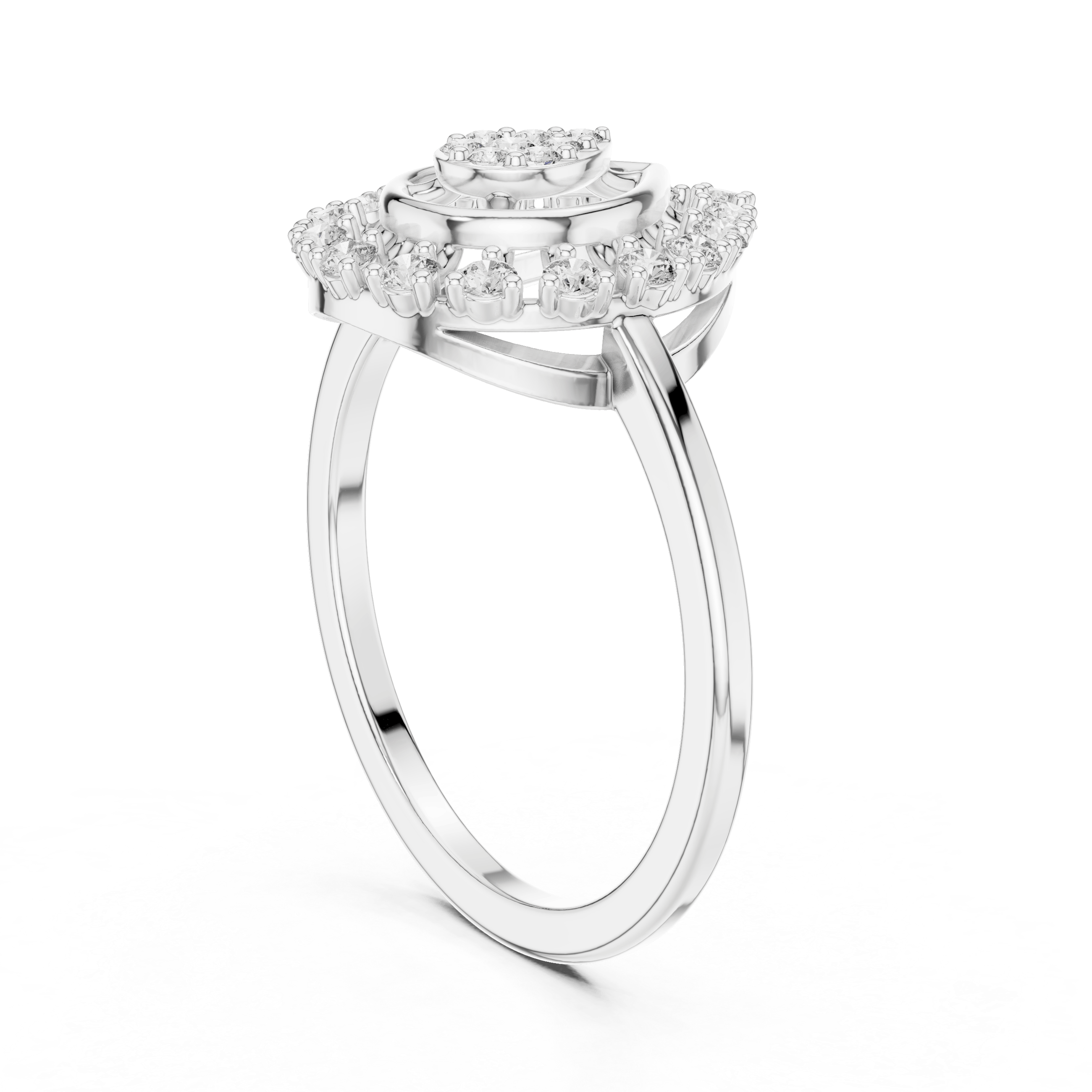 18K White Gold Diamond Engagement Ring featuring Pear Shaped Open Lace Halo Cluster style with Luxury finish for women - Perfect Bridal & Anniversary Gift - 45 Degree Angled View
