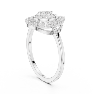 18K White Gold Diamond Engagement Ring featuring Pear Shaped Open Lace Halo Cluster style with Luxury finish for women - Perfect Bridal & Anniversary Gift - 45 Degree Angled View