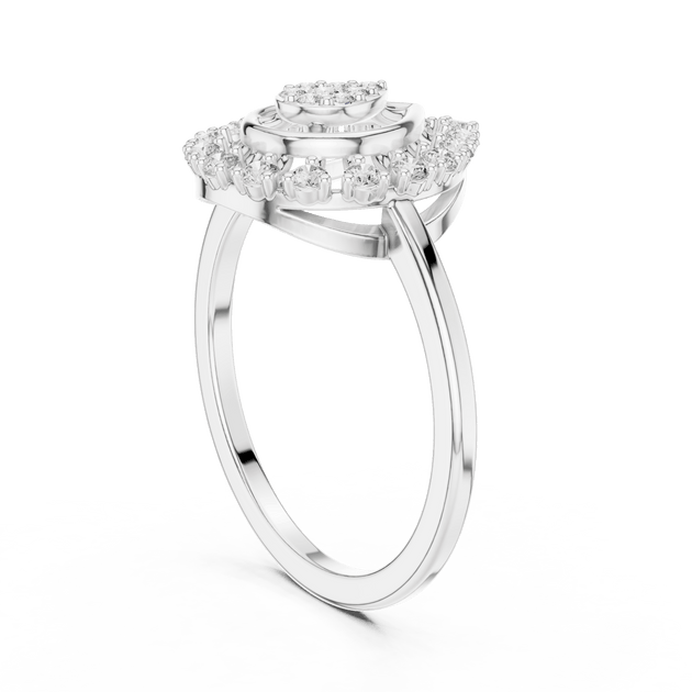 18K White Gold Diamond Engagement Ring featuring Pear Shaped Open Lace Halo Cluster style with Luxury finish for women - Perfect Bridal & Anniversary Gift - 45 Degree Angled View