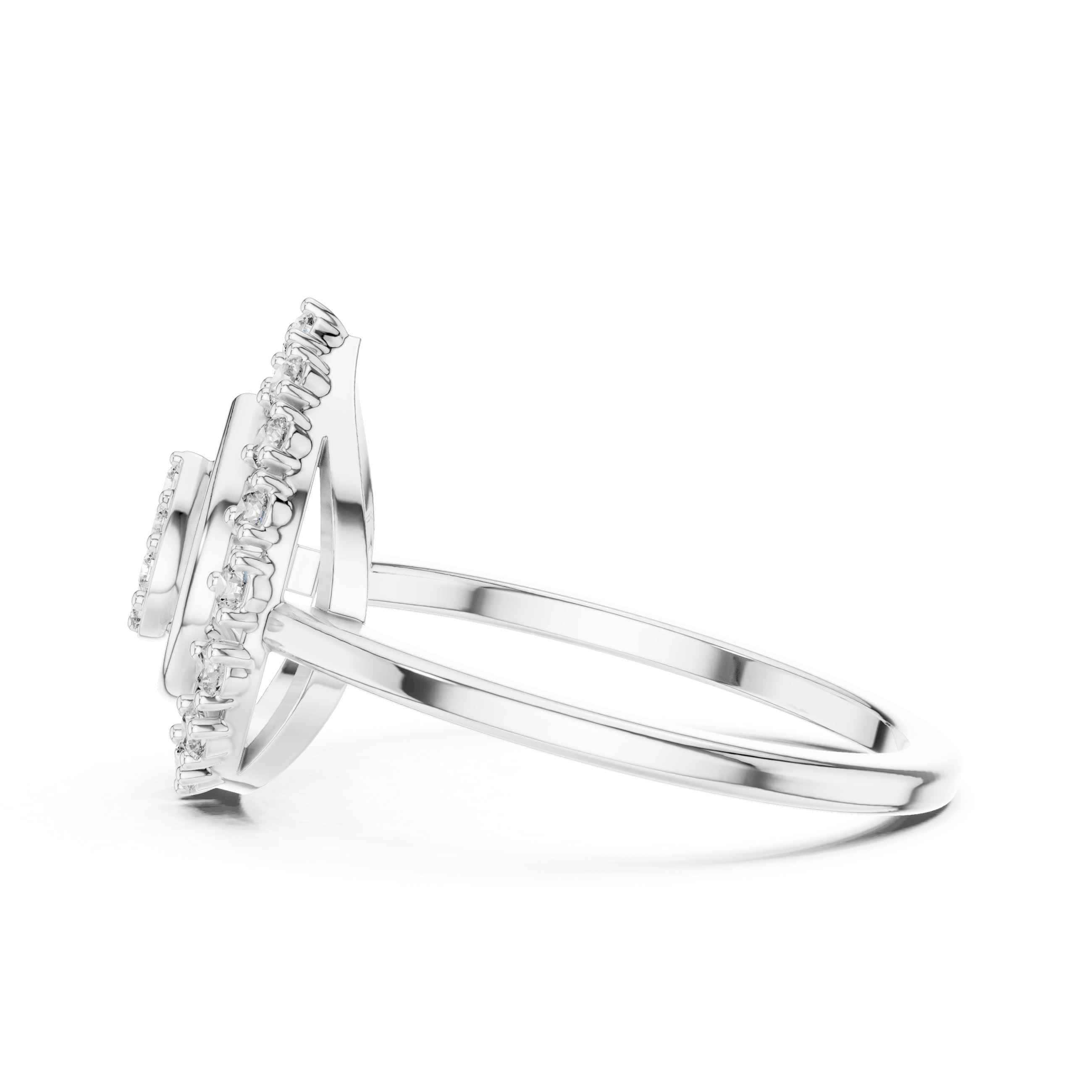 18K White Gold Diamond Engagement Ring featuring Pear Shaped Open Lace Halo Cluster style with Luxury finish for women - Perfect Bridal & Anniversary Gift - Side View