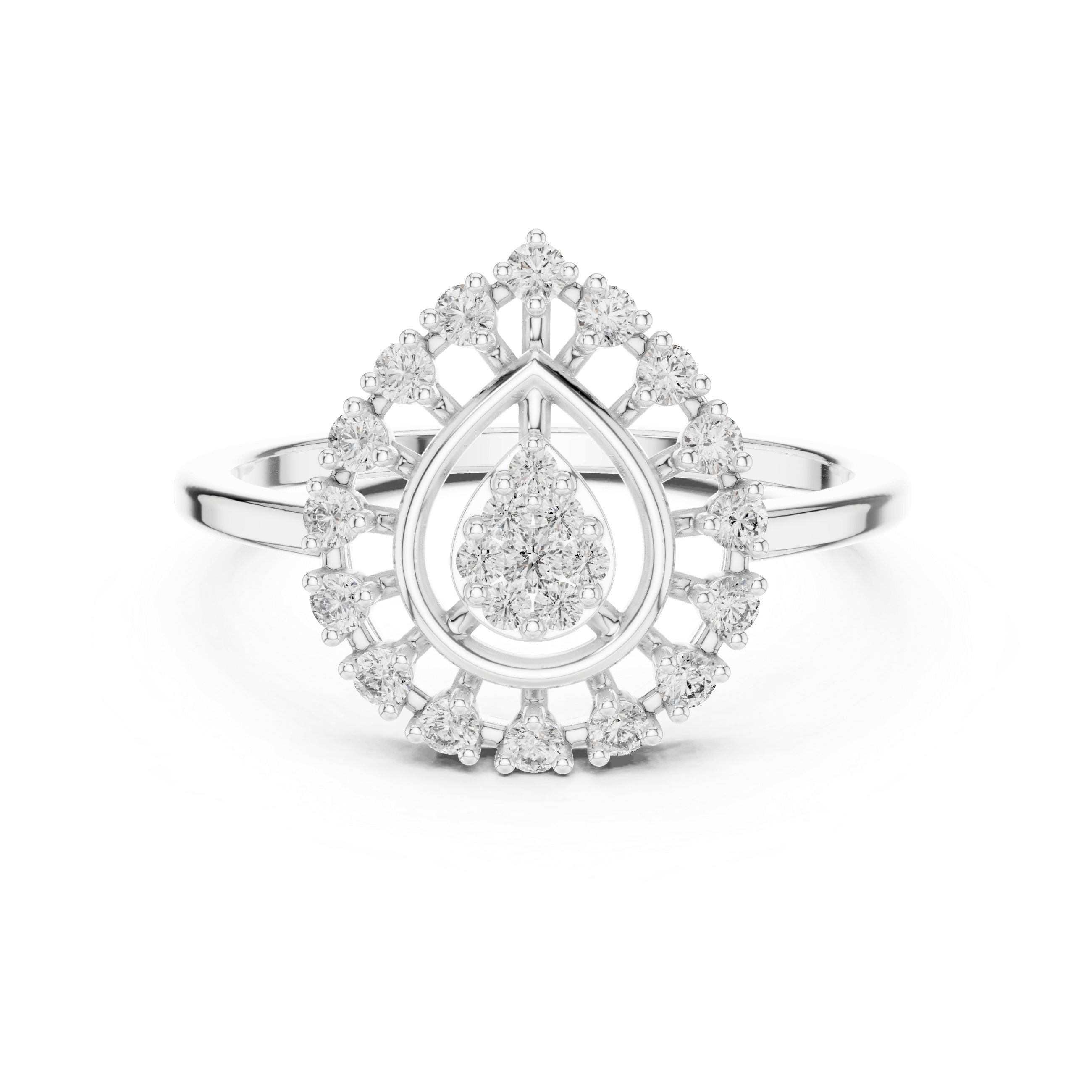 18K White Gold Diamond Engagement Ring featuring Pear Shaped Open Lace Halo Cluster style with Luxury finish for women - Perfect Bridal & Anniversary Gift - Top View