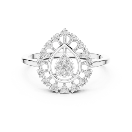 18K White Gold Diamond Engagement Ring featuring Pear Shaped Open Lace Halo Cluster style with Luxury finish for women - Perfect Bridal & Anniversary Gift - Top View
