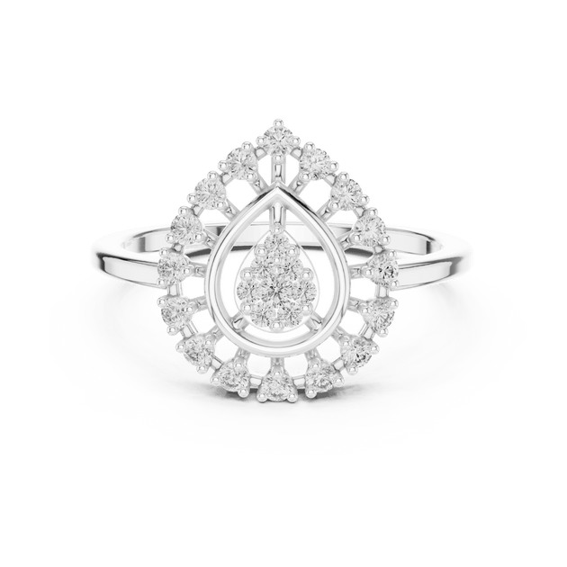 18K White Gold Diamond Engagement Ring featuring Pear Shaped Open Lace Halo Cluster style with Luxury finish for women - Perfect Bridal & Anniversary Gift - Top View