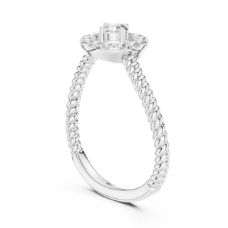 18K White Gold Diamond Engagement Ring featuring Round Halo Twisted Rope style with Luxury finish for women - Perfect Bridal & Anniversary Gift - 45 Degree Angled View