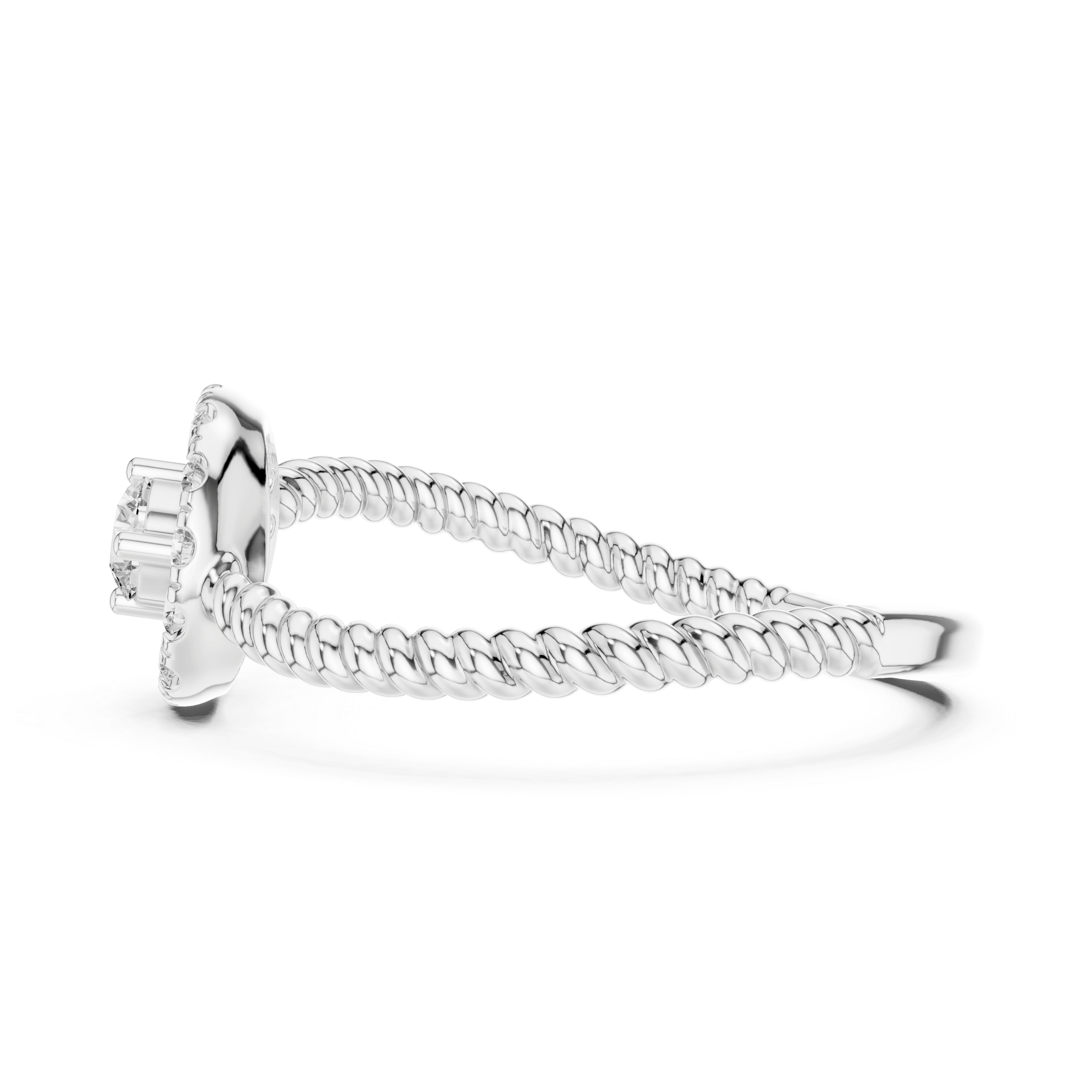 18K White Gold Diamond Engagement Ring featuring Round Halo Twisted Rope style with Luxury finish for women - Perfect Bridal & Anniversary Gift - Side View