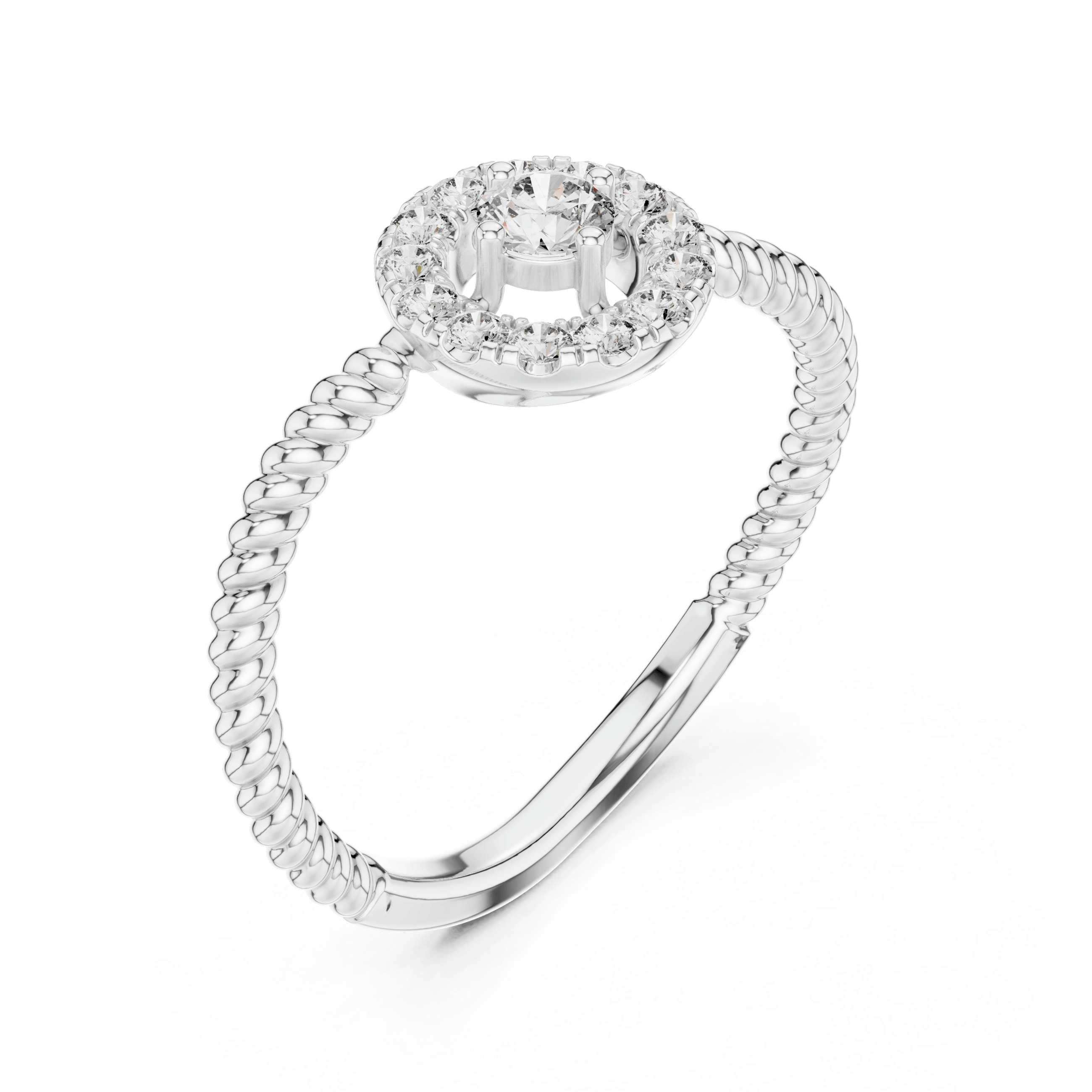 18K White Gold Diamond Engagement Ring featuring Round Halo Twisted Rope style with Luxury finish for women - Perfect Bridal & Anniversary Gift - Top View