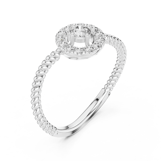18K White Gold Diamond Engagement Ring featuring Round Halo Twisted Rope style with Luxury finish for women - Perfect Bridal & Anniversary Gift - Top View