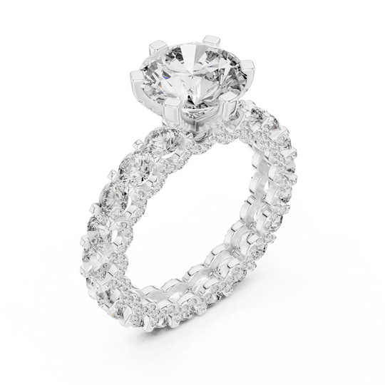 18K White Gold Diamond Engagement Ring featuring Round Brilliant Triple Row Eternity style with Luxury finish for women - Perfect Bridal & Anniversary Gift - 45 Degree Angled View