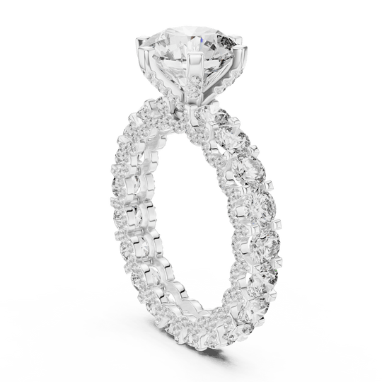 18K White Gold Diamond Engagement Ring featuring Round Brilliant Triple Row Eternity style with Luxury finish for women - Perfect Bridal & Anniversary Gift - 45 Degree Angled View