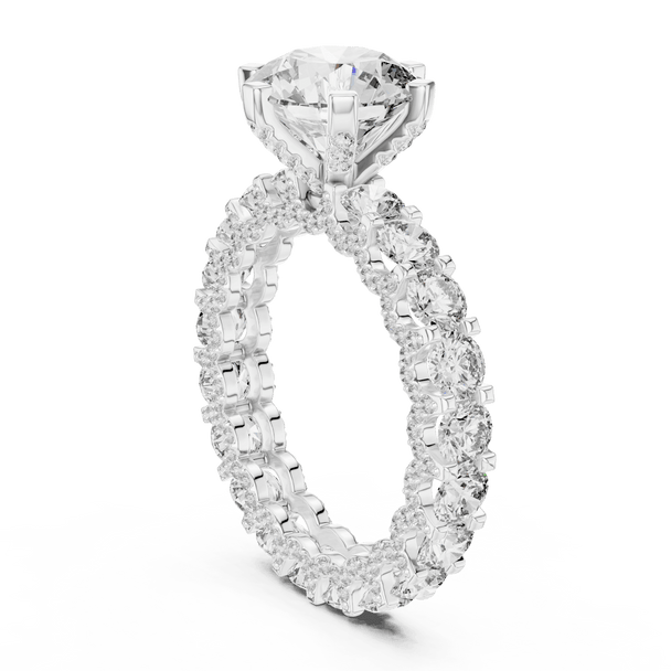 18K White Gold Diamond Engagement Ring featuring Round Brilliant Triple Row Eternity style with Luxury finish for women - Perfect Bridal & Anniversary Gift - 45 Degree Angled View