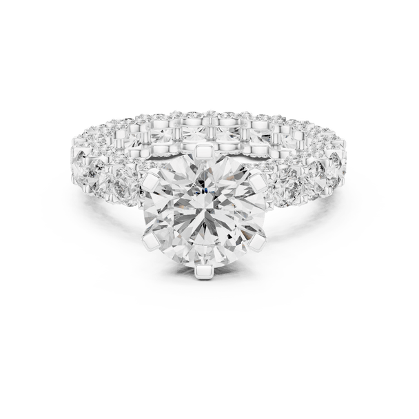 18K White Gold Diamond Engagement Ring featuring Round Brilliant Triple Row Eternity style with Luxury finish for women - Perfect Bridal & Anniversary Gift - Front View