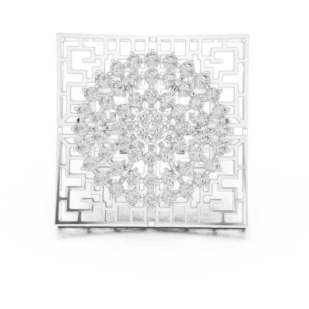 18K White Gold Diamond Cocktail Ring featuring Square Lattice Geometric Fretwork style with Luxury finish for women - Perfect Statement & Festive Gift - Top View