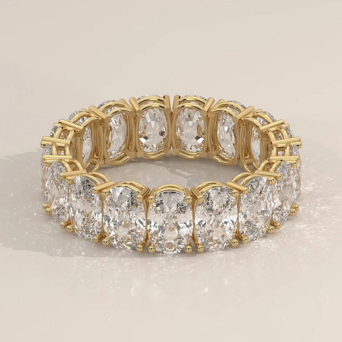 Wide Double Row Cushion Cut Diamond Eternity Band in Gold in yellow gold, shown from the front.
