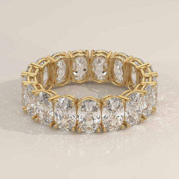 Wide Double Row Cushion Cut Diamond Eternity Band in Gold in yellow gold, shown from the front.