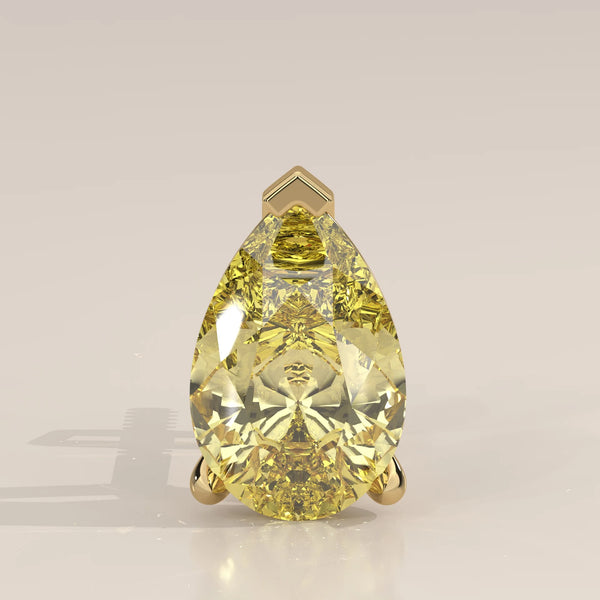 Front View: Pear Yellow Diamond Single Stud Earring with 3-Prong Setting in 14K Yellow Gold – Lab Grown – Driona Jewels