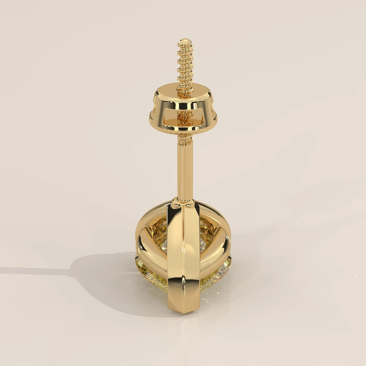 Rear Profile View: Pear Yellow Diamond Single Stud Earring with 3-Prong Setting in 14K Yellow Gold – Lab Grown – Driona Jewels