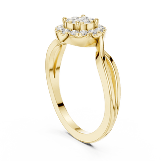18K Yellow Gold Diamond Engagement Ring featuring Cluster Halo Infinity Split Shank style with Luxury finish for women - Perfect Bridal & Anniversary Gift - 45 Degree Angled View