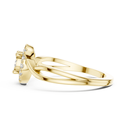 18K Yellow Gold Diamond Engagement Ring featuring Cluster Halo Infinity Split Shank style with Luxury finish for women - Perfect Bridal & Anniversary Gift - Side View
