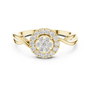 18K Yellow Gold Diamond Engagement Ring featuring Cluster Halo Infinity Split Shank style with Luxury finish for women - Perfect Bridal & Anniversary Gift - Top View