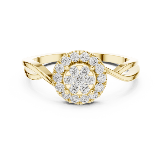18K Yellow Gold Diamond Engagement Ring featuring Cluster Halo Infinity Split Shank style with Luxury finish for women - Perfect Bridal & Anniversary Gift - Top View