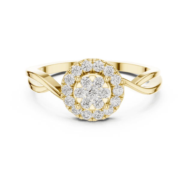 18K Yellow Gold Diamond Engagement Ring featuring Cluster Halo Infinity Split Shank style with Luxury finish for women - Perfect Bridal & Anniversary Gift - Top View