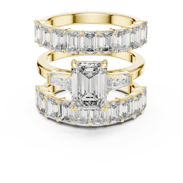 18K Yellow Gold Diamond Bridal Ring Set featuring Emerald Cut Stackable Eternity style with Luxury finish for women - Perfect Wedding & Anniversary Gift - Front View