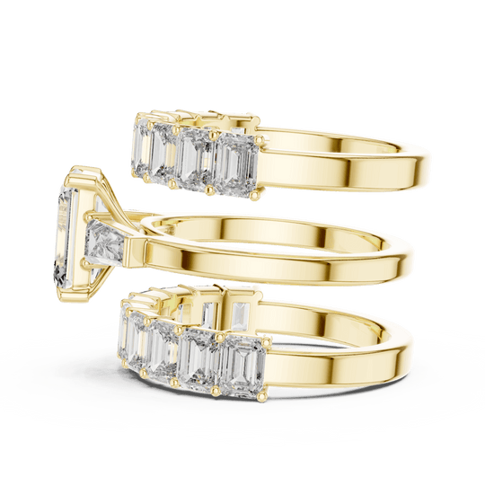18K Yellow Gold Diamond Bridal Ring Set featuring Emerald Cut Stackable Eternity style with Luxury finish for women - Perfect Wedding & Anniversary Gift - Side View