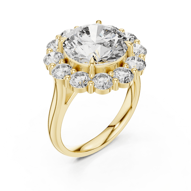 18K Yellow Gold Diamond Engagement Ring featuring Floral Cluster style with Luxury finish for women - Perfect Bridal & Anniversary Gift - 45 Degree Angled View