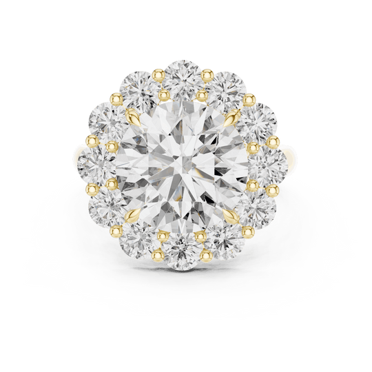 18K Yellow Gold Diamond Engagement Ring featuring Floral Cluster style with Luxury finish for women - Perfect Bridal & Anniversary Gift - Top View