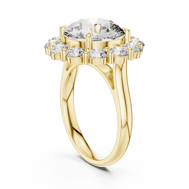 18K Yellow Gold Diamond Engagement Ring featuring Floral Cluster style with Luxury finish for women - Perfect Bridal & Anniversary Gift - 45 Degree Angled View