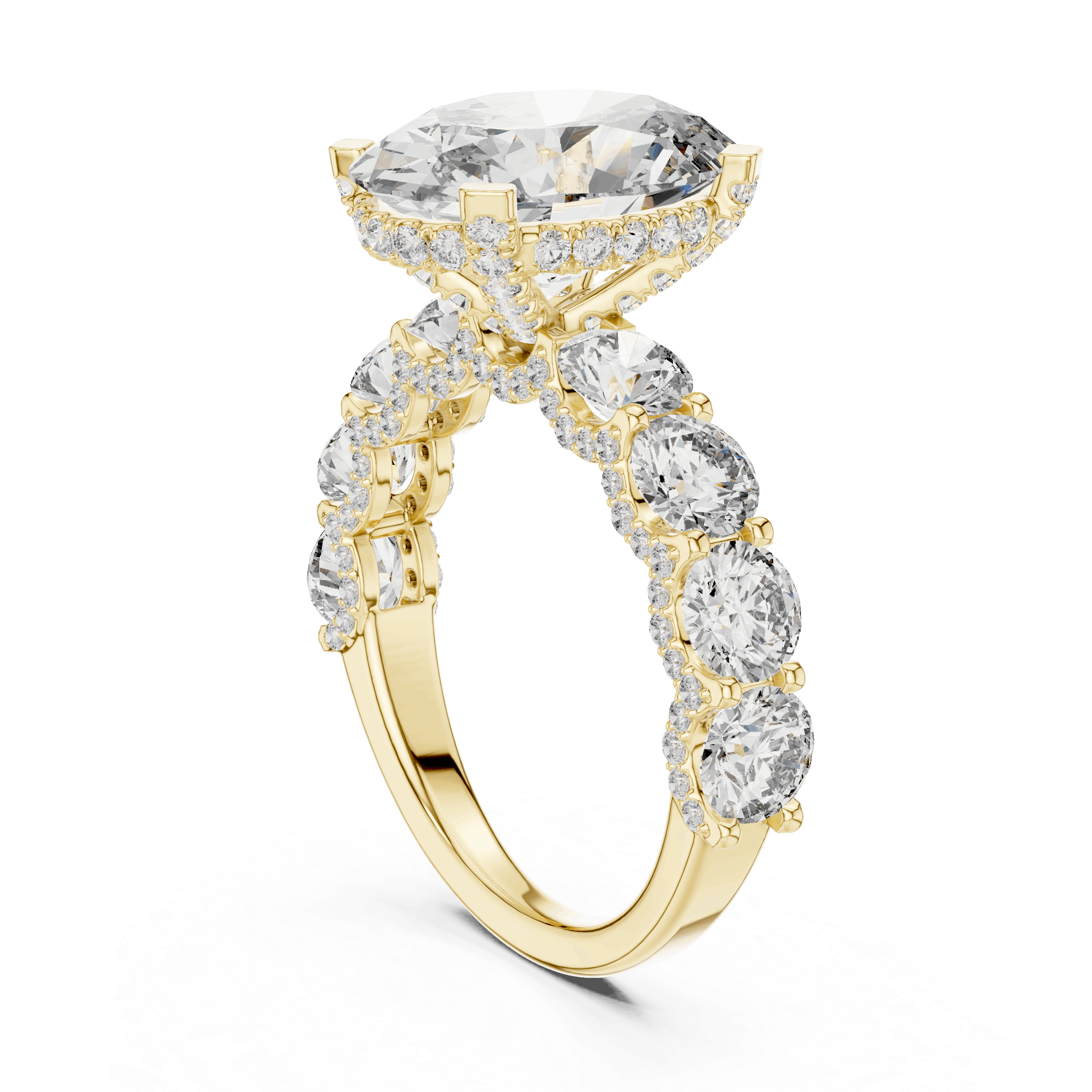 18K Yellow Gold Diamond Engagement Ring featuring Floral Cluster style with Luxury finish for women - Perfect Bridal & Anniversary Gift - 45 Degree Angled View